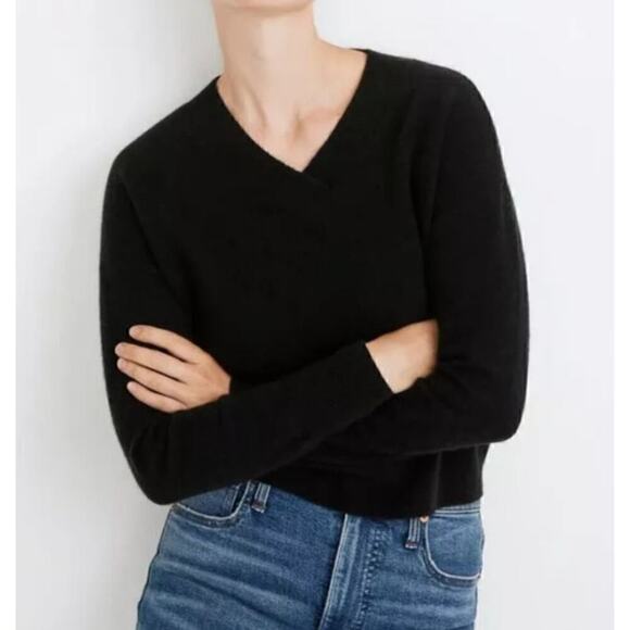 Madewell (Re)sponsible Sweater Cashmere V-Neck Crop Pullover True Black NWT XS - Picture 1 of 9